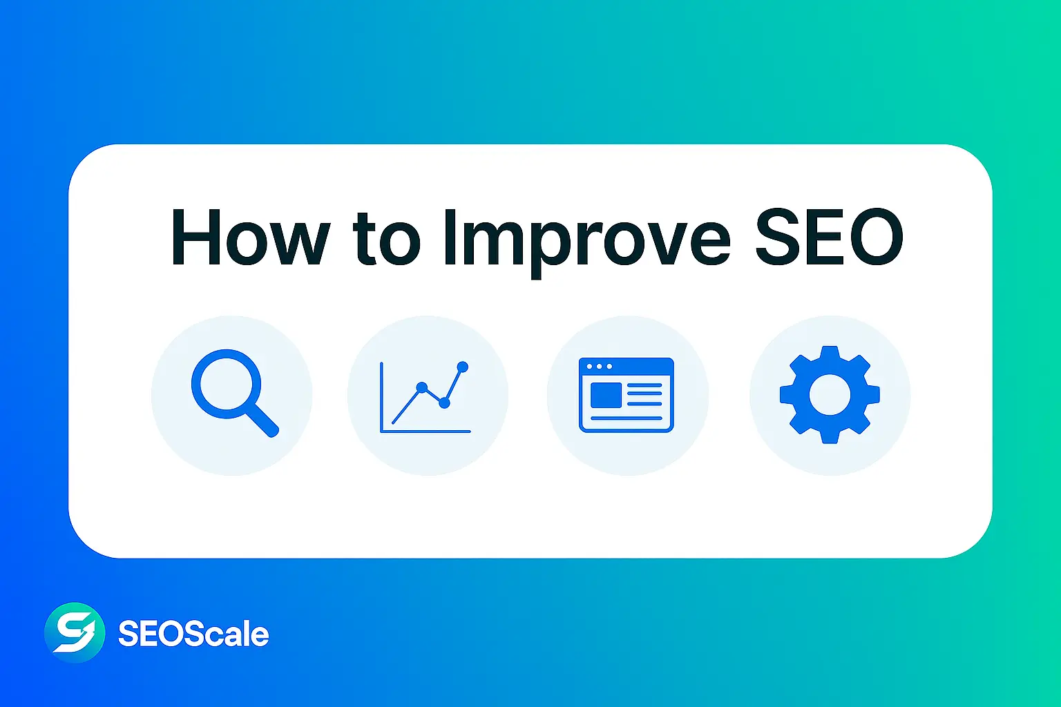 How to Improve SEO banner with gradient background and SEO icons like magnifying glass, chart, and gear